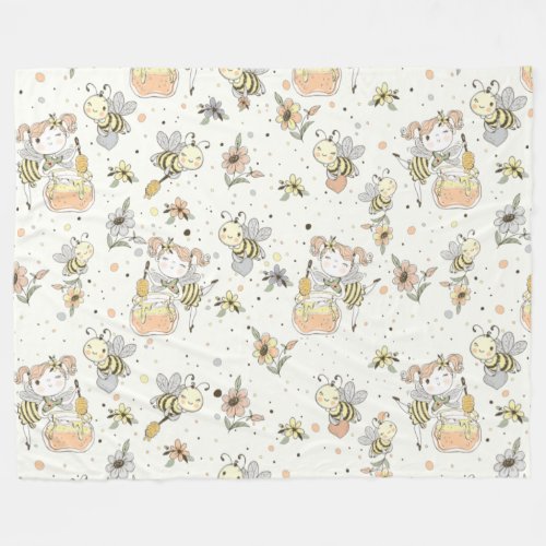 Honey Bees Fairy  Baby Bees In Seamless Pattern Fleece Blanket