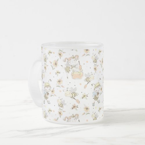 Honey Bees Fairy  Baby Bees In Seamless Pattern Frosted Glass Coffee Mug