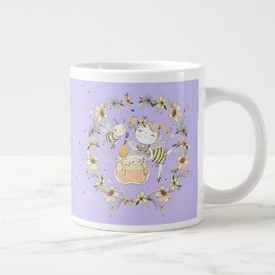 Honey Bees, Fairy & Baby Bees In Seamless Pattern Giant Coffee Mug