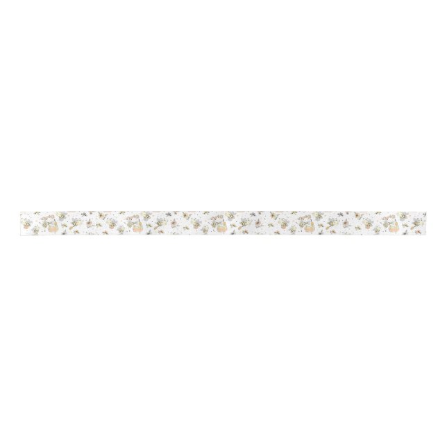 Honey Bees, Fairy & Baby Bees In Seamless Pattern Satin Ribbon (Front)