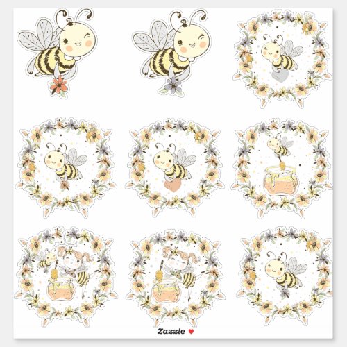 Honey Bees Fairy  Baby Bees In Seamless Pattern Sticker