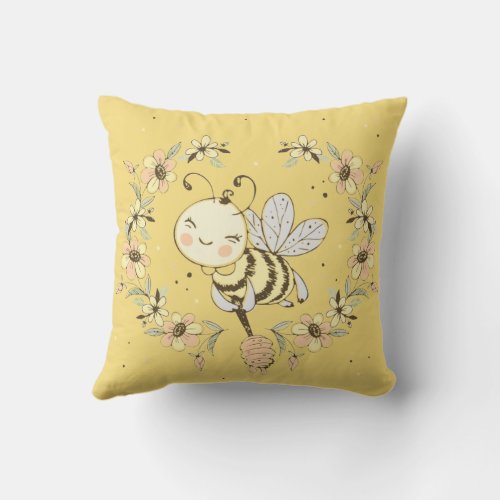 Honey Bees Fairy  Baby Bees In Seamless Pattern Throw Pillow