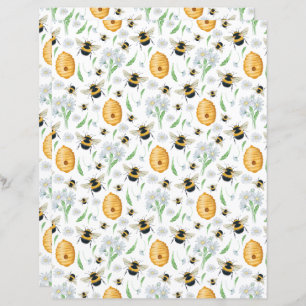 Honey Bees Floral Scrapbook Paper