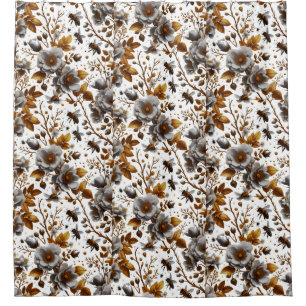 honey bees florals and leaves pattern doodle art shower curtain