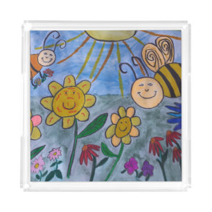 Honey Bees & Flowers Acrylic Tray