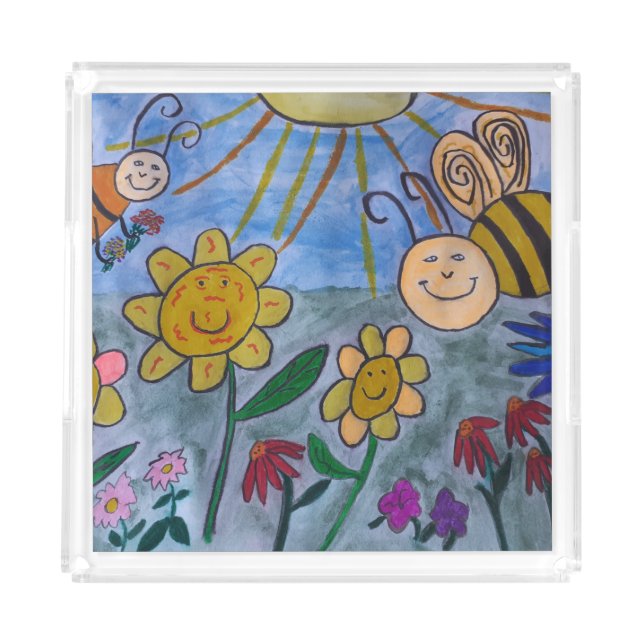 Honey Bees & Flowers Acrylic Tray (Front)