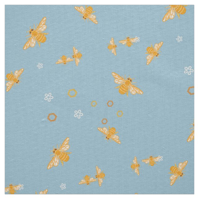Honey bees, flowers and combs fabric (Swatch)