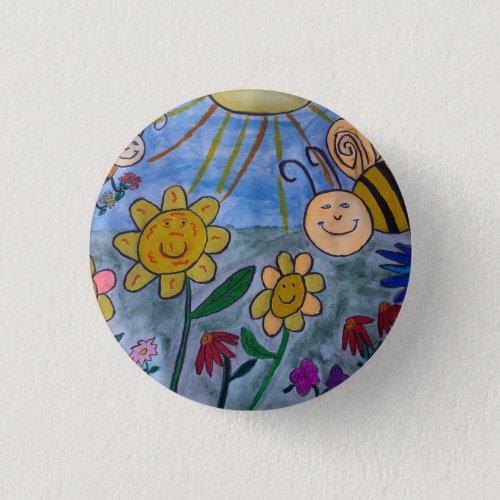 Honey Bees  Flowers Badge Button