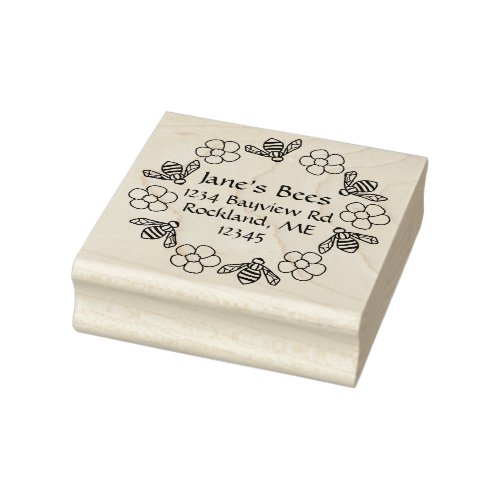 Honey Bees Flowers Custom Name Rubber Stamp