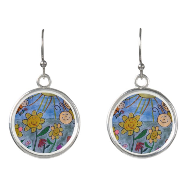 Honey Bees & Flowers Earrings (Front)