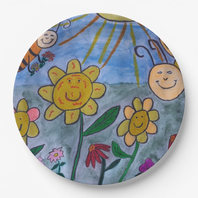 Honey Bees & Flowers Paper Plates (Front)