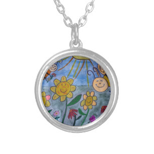Honey Bees & Flowers Silver Plated Necklace