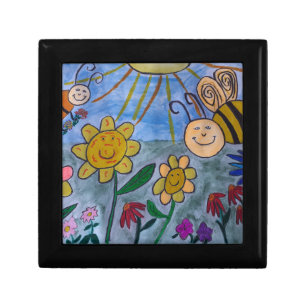 Honey Bees & Flowers Wooden Jewelry Box