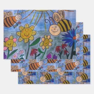 Honey Bees & Flowers Wrapping Paper Sheets