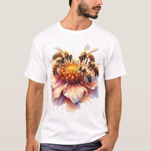 Honey Bees Gathering REF213 _ Watercolor T_Shirt