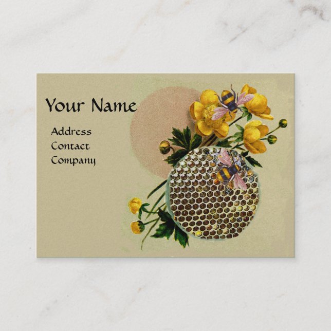 HONEY BEES,HONEYCOMB AND BUTTERCUPS MONOGRAM Pearl Business Card (Front)