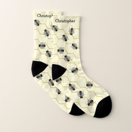 Honey Bees Honeycomb Design Personalised  Socks