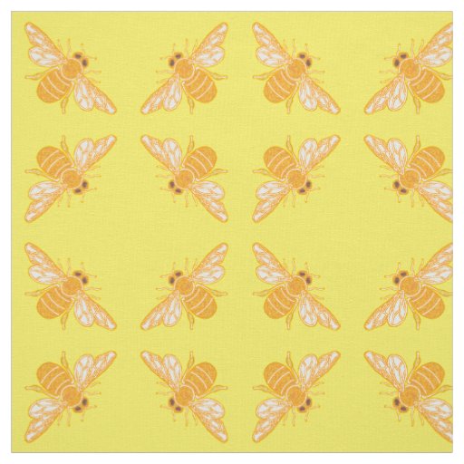 Honey bees in diamond pattern on bright yellow fabric
