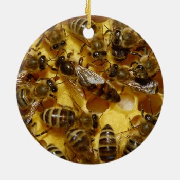 Honey Bees In Hive With Queen In Middle Ceramic Ornament by amazinganimals at Zazzle