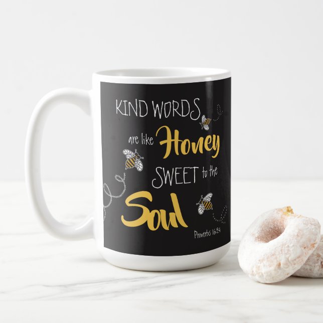 Honey Bees Kind Words Like Honey Modern  Coffee Mug (With Donut)