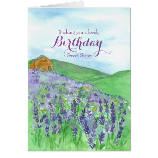 Honey Bees Lavender Field Happy Birthday Sister Card