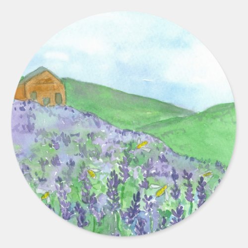 Honey Bees Lavender Field Mountain Meadow Classic Round Sticker