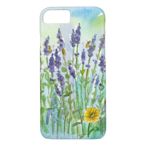Honey Bees Lavender Wildflower Watercolor iPhone 87 Case