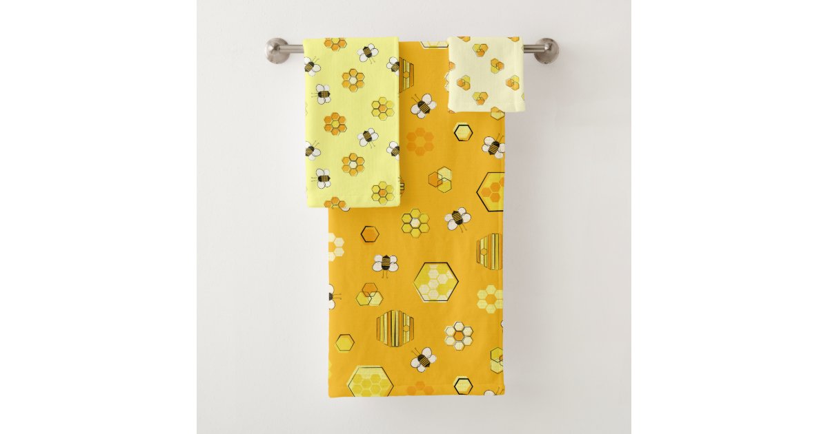 Honey Bees Life Retro Pattern Yellow Bath Towel Set