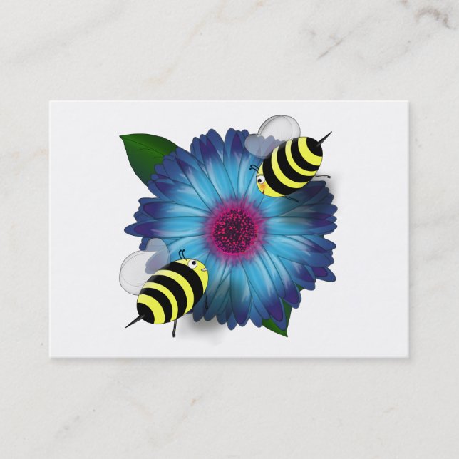 Honey Bees Meeting on Blue Flower Business Card (Front)