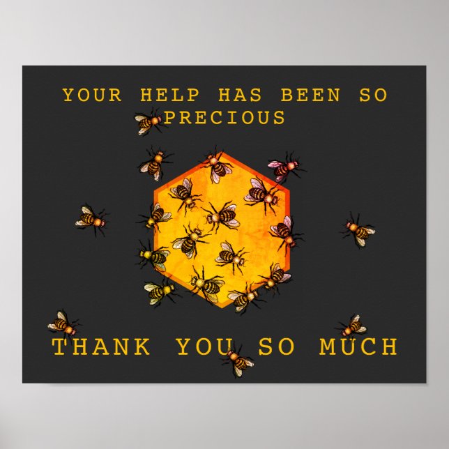 Honey Bees Modern Black Customizable Thank You Poster (Front)
