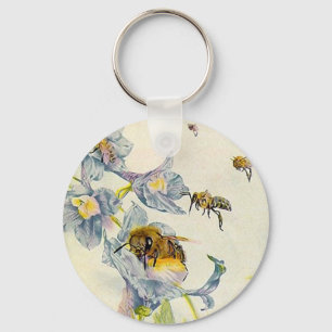 Honey Bees & Morning Glory Flowers EZ2 Customize Keychain