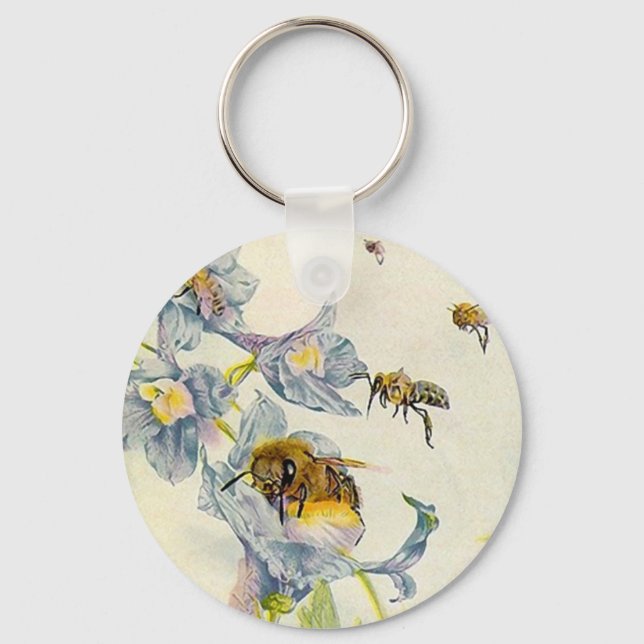 Honey Bees & Morning Glory Flowers EZ2 Customize Keychain (Front)