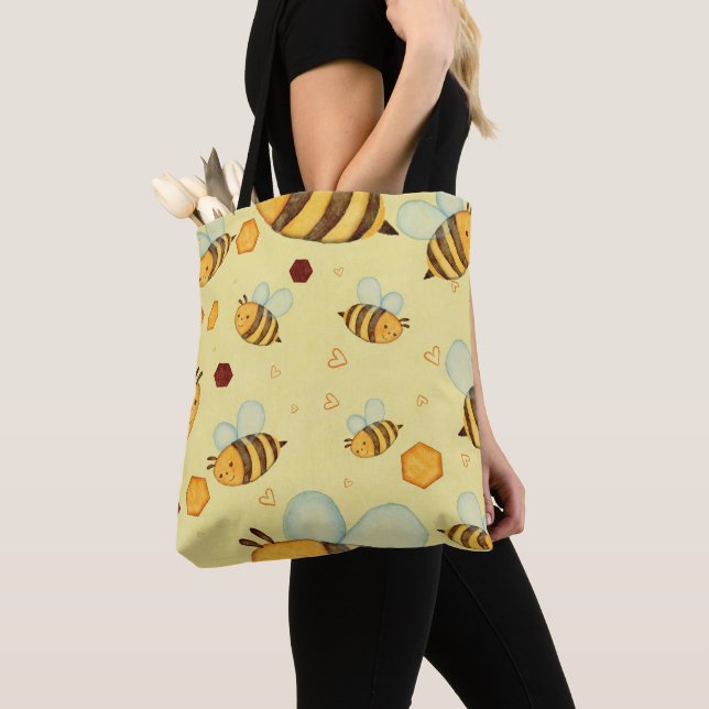 Honey Bees on a Fresh Yellow Background Tote Bag (Close Up)