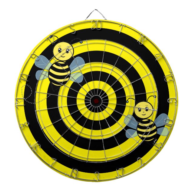 Honey Bees on Black & Yellow Circles Dart Board (Front)