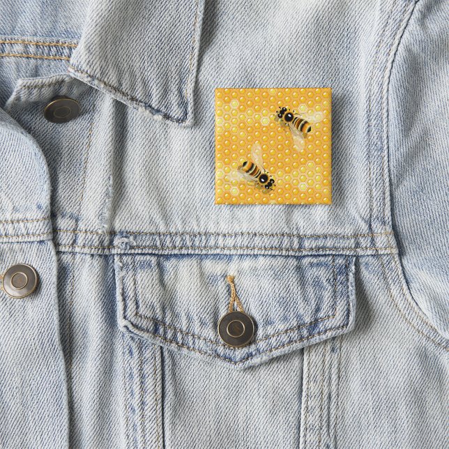 Honey Bees on Bright Honeycomb Pattern  Button (Creator Uploaded)