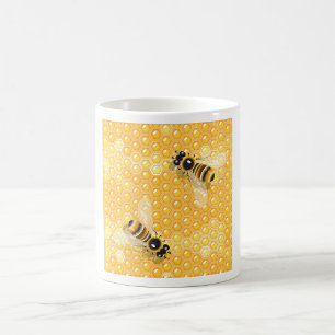 Honey Bees on Bright Honeycomb Pattern  Coffee Mug