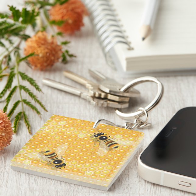 Honey Bees on Bright Honeycomb Pattern  Keychain (Creator Uploaded)