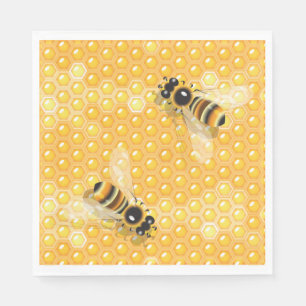 Honey Bees on Bright Honeycomb Pattern Napkins