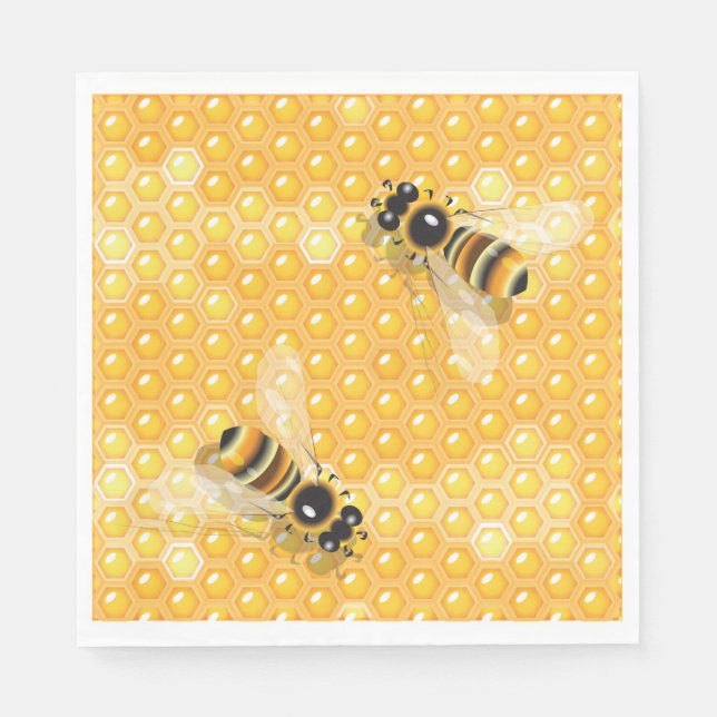 Honey Bees on Bright Honeycomb Pattern  Napkins (Front)