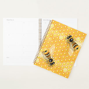 Honey Bees on Bright Honeycomb Pattern  Planner