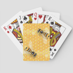 Honey Bees on Bright Honeycomb Pattern Poker Cards
