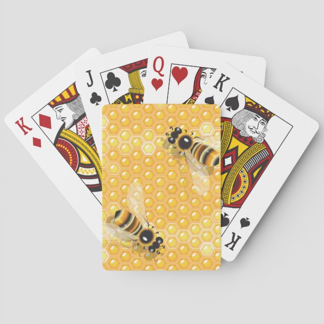 Honey Bees on Bright Honeycomb Pattern  Poker Cards (Back)