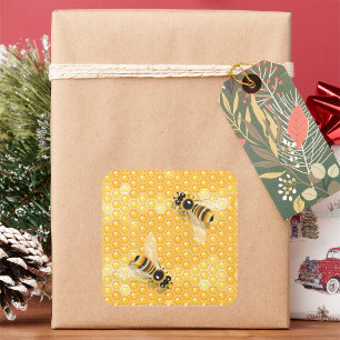 Honey Bees on Bright Honeycomb Pattern Square Sticker