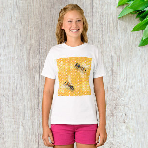 Honey Bees on Bright Honeycomb Pattern T-Shirt