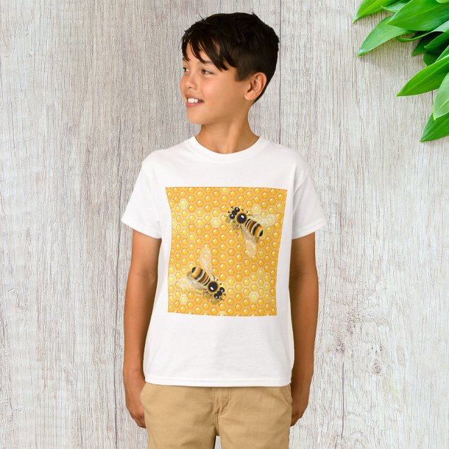 Honey Bees on Bright Honeycomb Pattern  T-Shirt (Creator Uploaded)