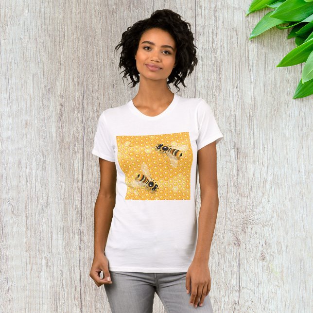Honey Bees on Bright Honeycomb Pattern  T-Shirt (Creator Uploaded)