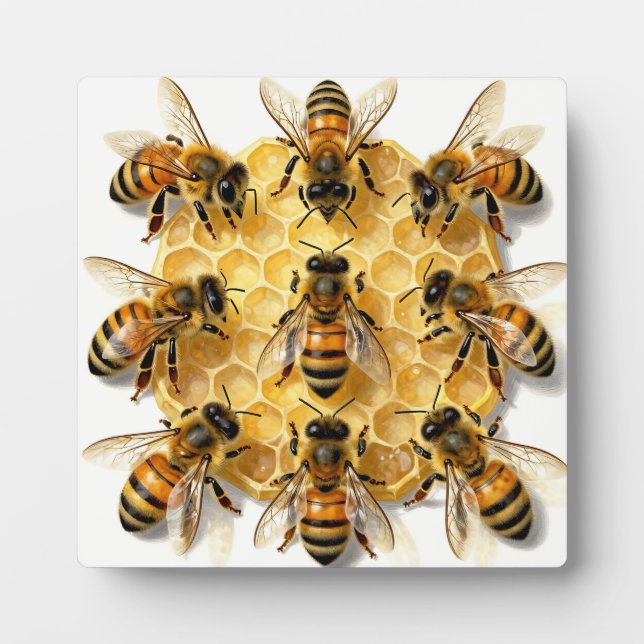 Honey Bees on Hexagonal Honeycomb Circle Plaque (Front)