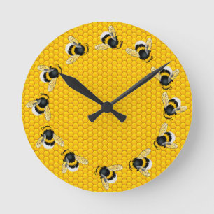 Honey Bees on Honeycomb Circle Dance Round Clock