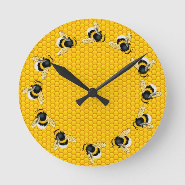 Honey Bees on Honeycomb Circle Dance Round Clock (Front)