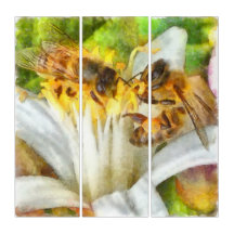 Honey Bees On Lemon Blossom Watercolor Art